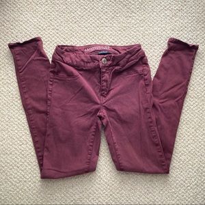 American Eagle Maroon Super Stretch Jeggings (Size 0 Regular)